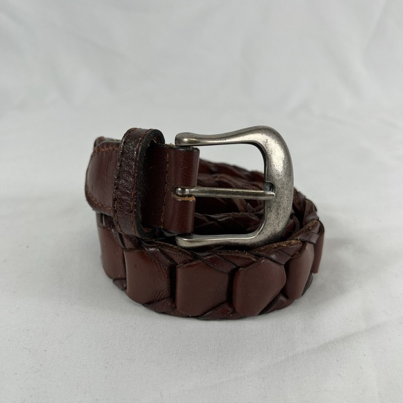 The Unbranded Brand Other - VTG Leather‎ Link Belt Men M Genuine Leather Bourbon Brown Metal Buckle Stitch